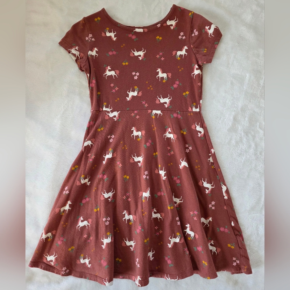 Jumping Beans Unicorn Print Skater Fit & Flare Dress - Brownish Size 7